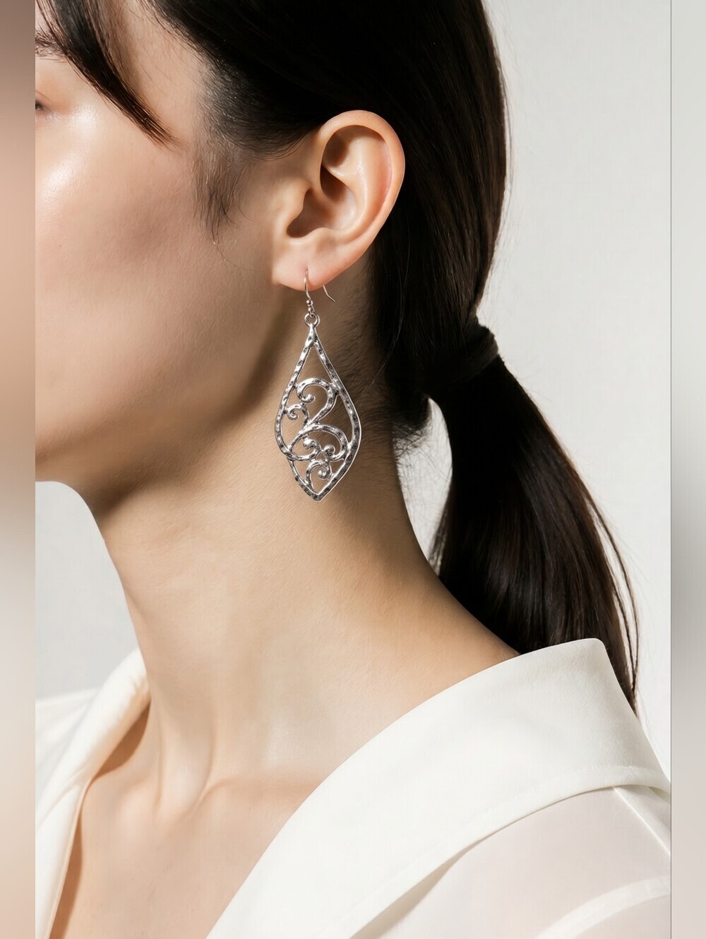 NWT envy For NADINE WEST Intricate Silver Hammered Drop Earrings ~1 1/2"